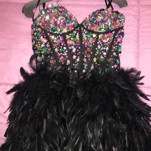 Jovani Beaded/Feathered Semi Homecoming Prom Dress